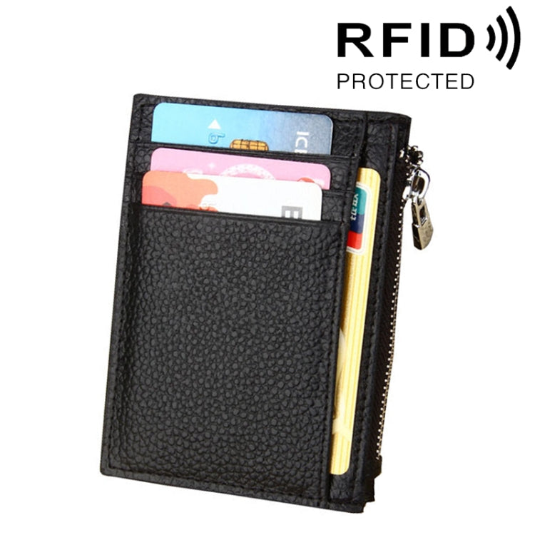 Cowhide Leather Solid Color Zipper Card Holder Wallet RFID Blocking Coin Purse Card Bag Protect Case, Size: 11*8*1.5cm