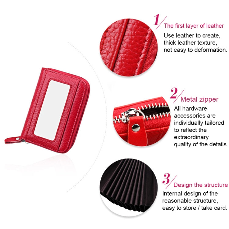 Genuine Cowhide Leather Solid Color Zipper Horizontal Card Holder Wallet RFID Blocking Card Bag Protect Case with 12 Card Slots, Size: 11.5*7.5cm