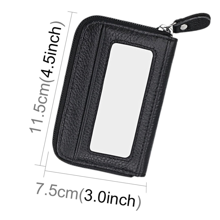 Genuine Cowhide Leather Solid Color Zipper Horizontal Card Holder Wallet RFID Blocking Card Bag Protect Case with 12 Card Slots, Size: 11.5*7.5cm