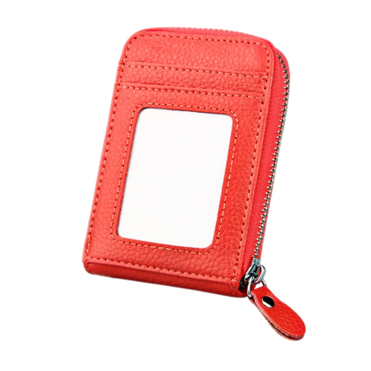 Genuine Cowhide Leather Solid Color Zipper Vertical Card Holder Wallet RFID Blocking Card Bag Protect Case with 12 Card Slots, Size: 11.5*7.5cm