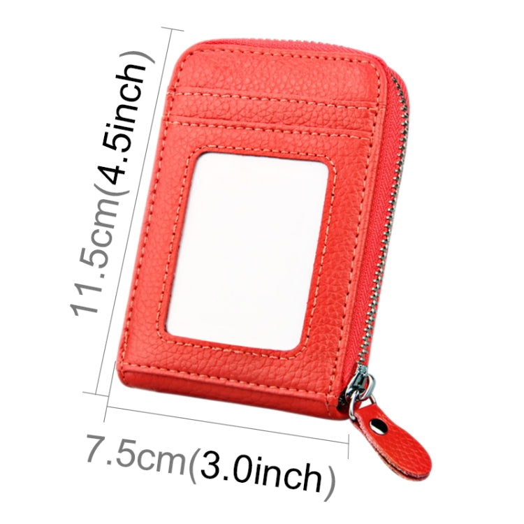 Genuine Cowhide Leather Solid Color Zipper Vertical Card Holder Wallet RFID Blocking Card Bag Protect Case with 12 Card Slots, Size: 11.5*7.5cm