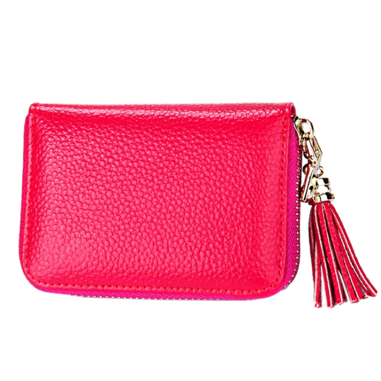 Genuine Cowhide Leather Solid Color Zipper Card Holder Wallet RFID Blocking Card Bag Protect Case Coin Purse with Tassel Pendant & 15 Card Slots for Women, Size: 11.1*7.6*3.5cm
