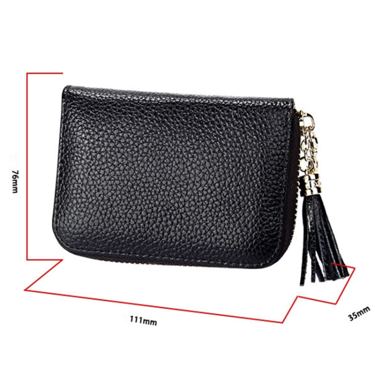 Genuine Cowhide Leather Solid Color Zipper Card Holder Wallet RFID Blocking Card Bag Protect Case Coin Purse with Tassel Pendant & 15 Card Slots for Women, Size: 11.1*7.6*3.5cm