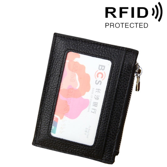 Cowhide Leather Solid Color Zipper Card Holder Wallet RFID Blocking Card Bag Protect Case Coin Purse, Size: 11*8*1.5cm