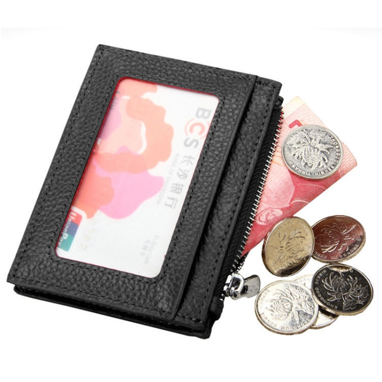 Cowhide Leather Solid Color Zipper Card Holder Wallet RFID Blocking Card Bag Protect Case Coin Purse, Size: 11*8*1.5cm