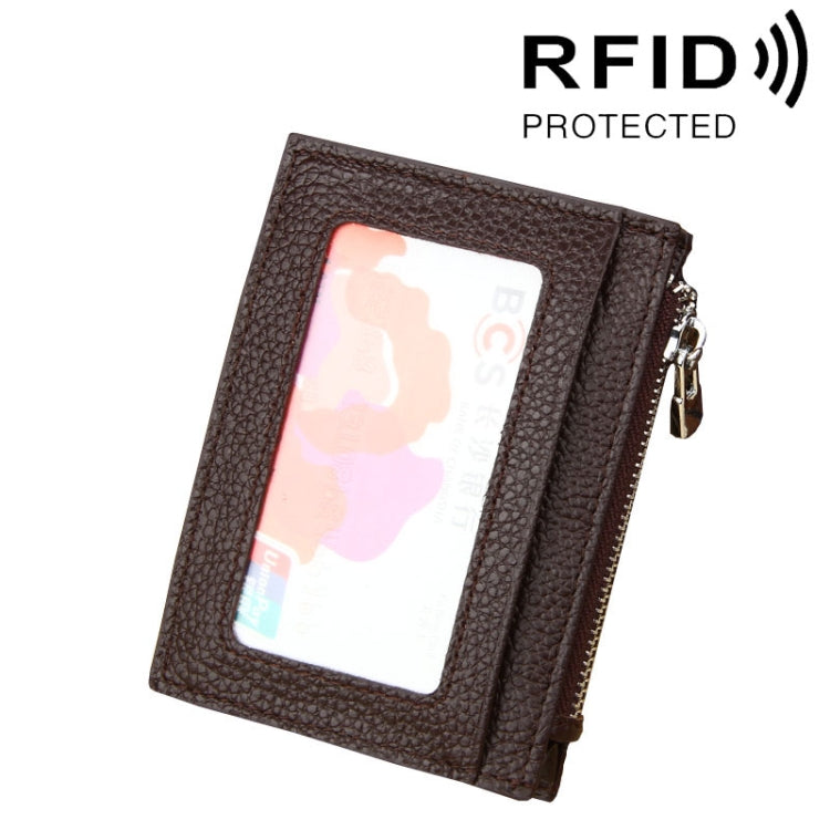 Cowhide Leather Solid Color Zipper Card Holder Wallet RFID Blocking Card Bag Protect Case Coin Purse, Size: 11*8*1.5cm