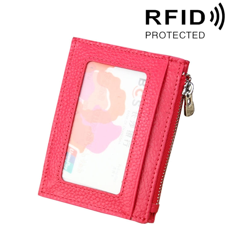 Cowhide Leather Solid Color Zipper Card Holder Wallet RFID Blocking Card Bag Protect Case Coin Purse, Size: 11*8*1.5cm