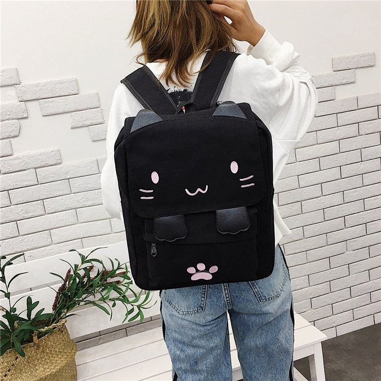 Cat Shape Leisure Fashion Canvas Double Shoulders Bag Backpack