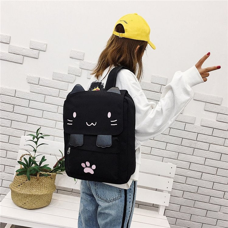 Cat Shape Leisure Fashion Canvas Double Shoulders Bag Backpack