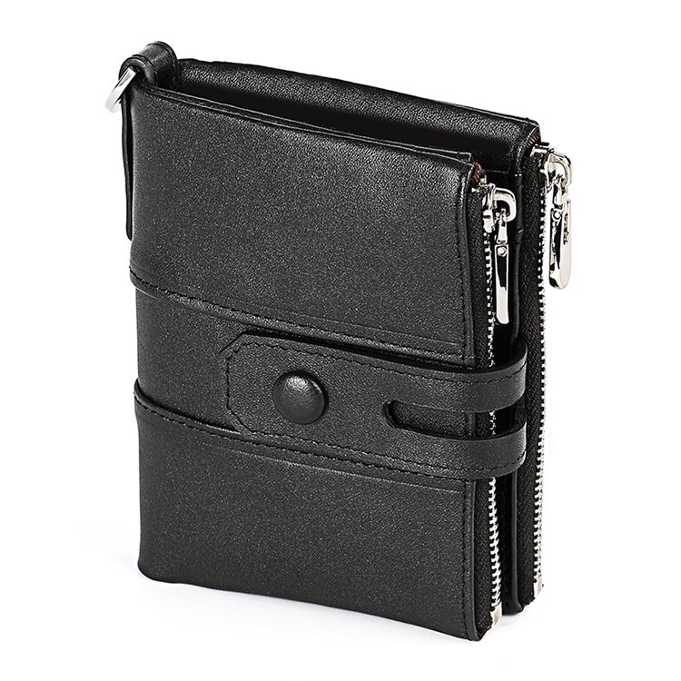 3529 Retro Crazy Horse Texture Double Zipper Anti-magnetic RFID Wallet for Man with Card Slots