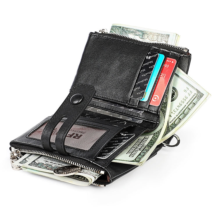 3529 Retro Crazy Horse Texture Double Zipper Anti-magnetic RFID Wallet for Man with Card Slots