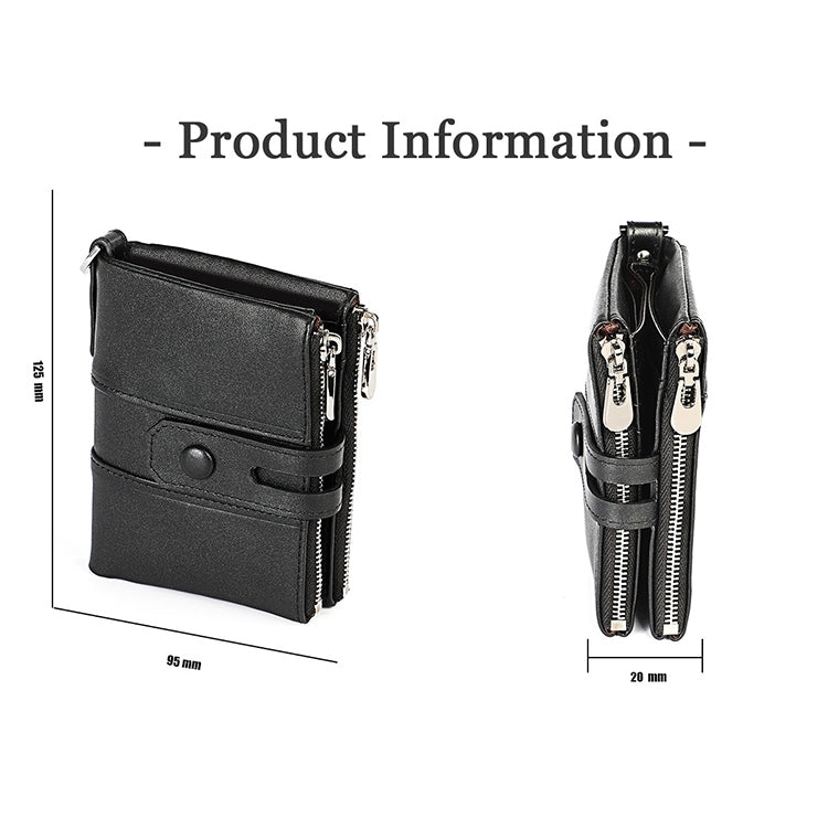 3529 Retro Crazy Horse Texture Double Zipper Anti-magnetic RFID Wallet for Man with Card Slots