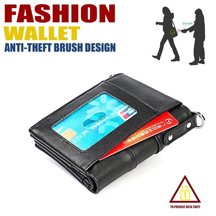 3529 Retro Crazy Horse Texture Double Zipper Anti-magnetic RFID Wallet for Man with Card Slots