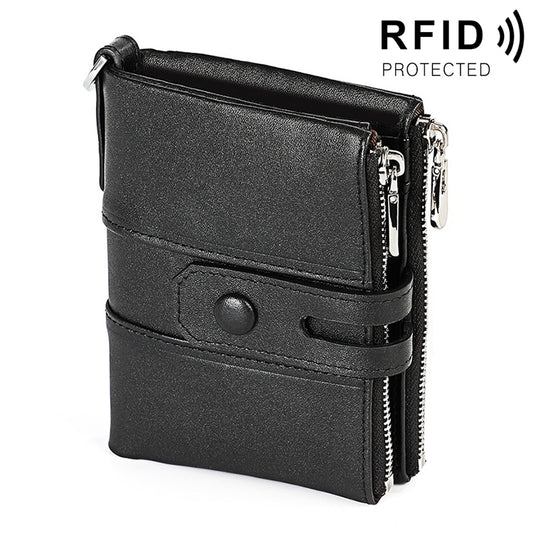 3529 Retro Crazy Horse Texture Double Zipper Anti-magnetic RFID Wallet for Man with Card Slots