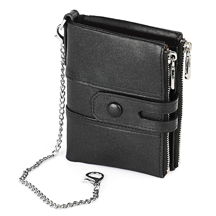 LT3529 Retro Crazy Horse Texture Double Zipper Anti-magnetic RFID Chain Wallet with Card Slots
