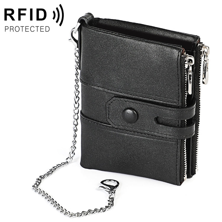 LT3529 Retro Crazy Horse Texture Double Zipper Anti-magnetic RFID Chain Wallet with Card Slots