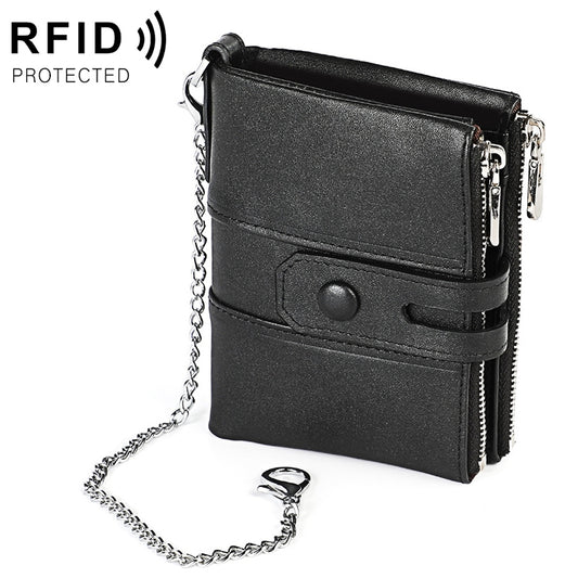 LT3529 Retro Crazy Horse Texture Double Zipper Anti-magnetic RFID Chain Wallet with Card Slots