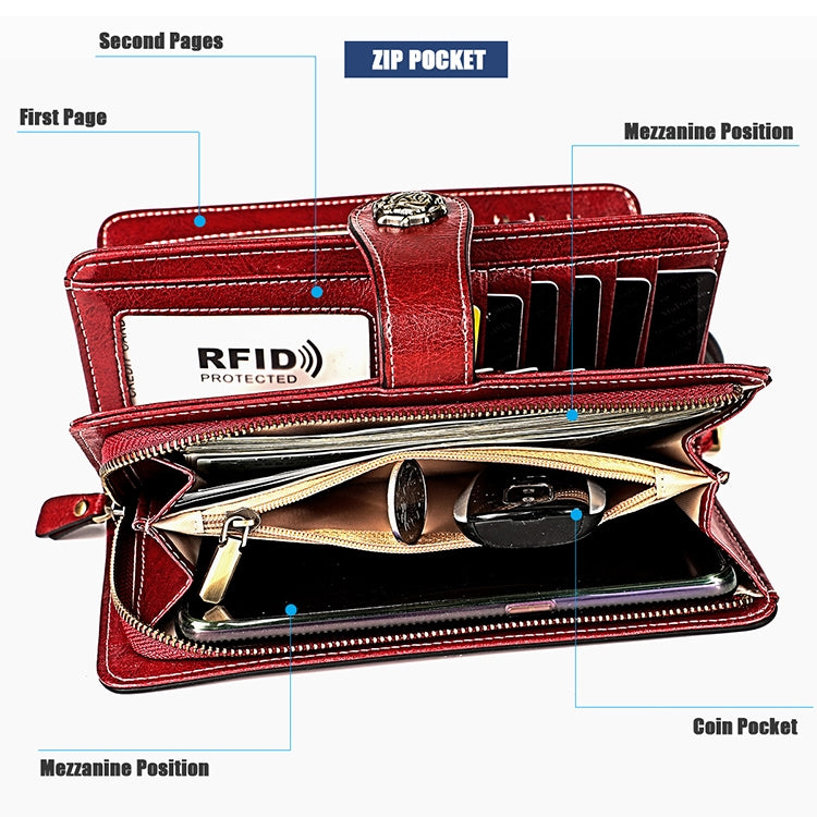 3556 Large Capacity Long Multi-function Anti-magnetic RFID Wallet Clutch for Ladies with Card Slots