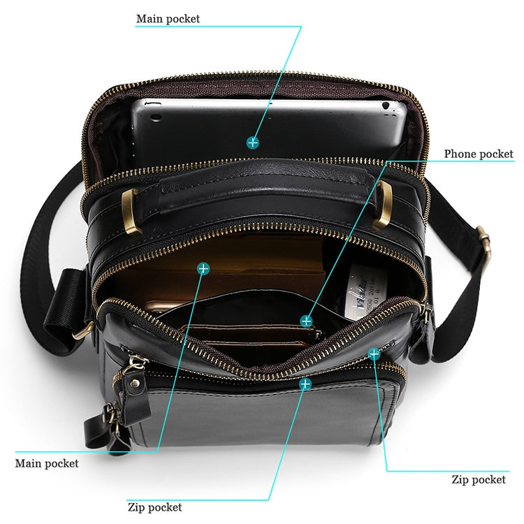 6028 Multifunctional Fashion Top-grain Leather Messenger Bag Casual Men Shoulder Bag