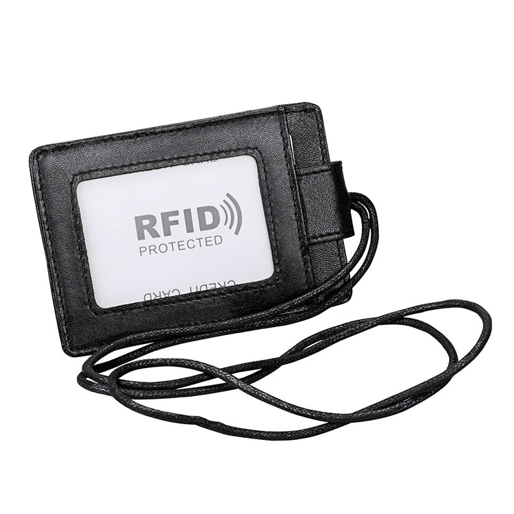 KB153 Antimagnetic RFID Leather Card Holder ID Card Badge with Lanyard
