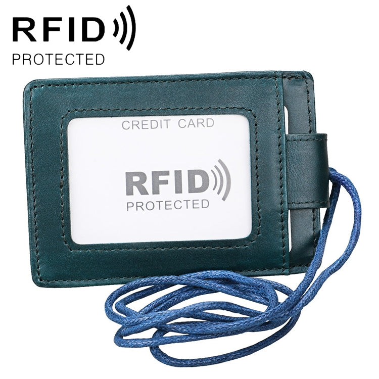KB153 Antimagnetic RFID Leather Card Holder ID Card Badge with Lanyard