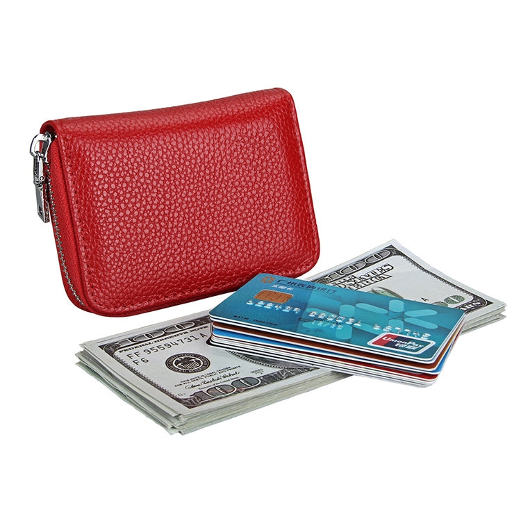 KB205 Antimagnetic RFID Litchi Texture Leather Zipper Large-capacity Card Holder Wallet