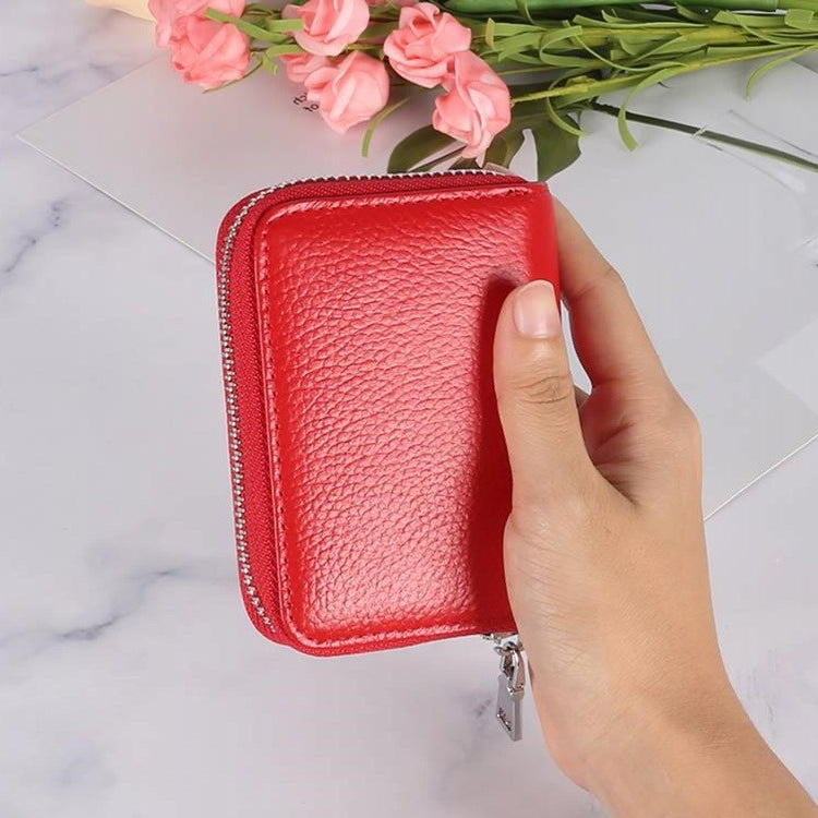 KB205 Antimagnetic RFID Litchi Texture Leather Zipper Large-capacity Card Holder Wallet