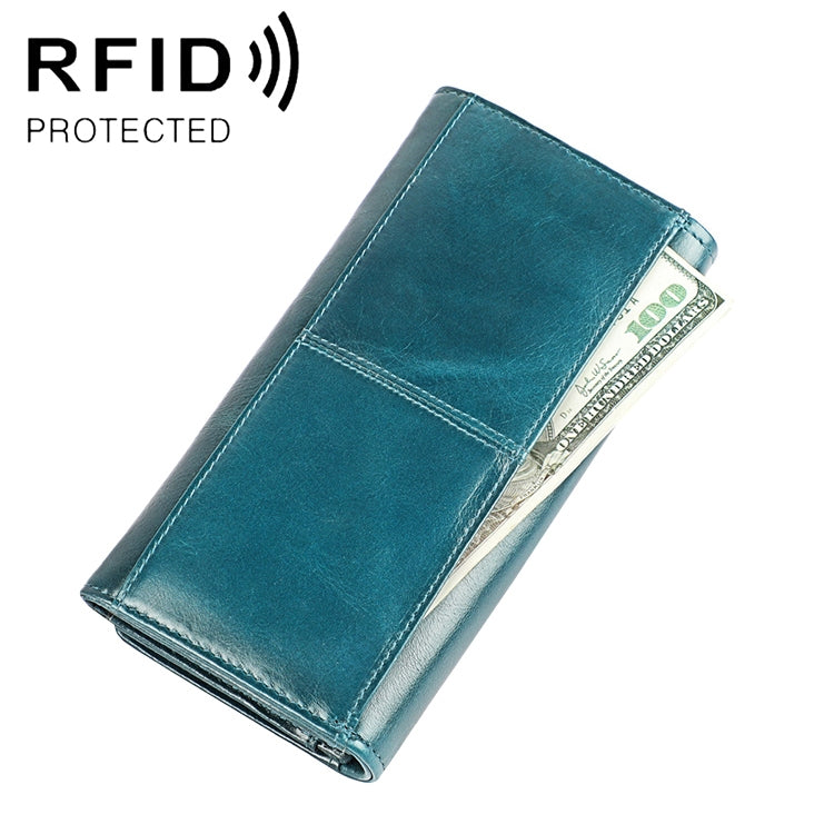 3559 Antimagnetic RFID Multi-function Zipper Retro Top-grain Leather Lady Purse Wallet