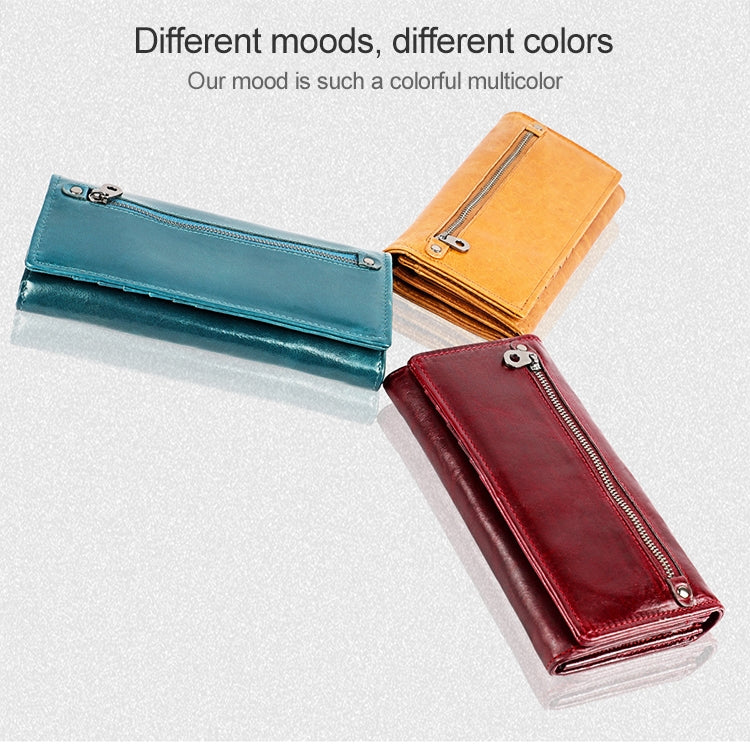 3559 Antimagnetic RFID Multi-function Zipper Retro Top-grain Leather Lady Purse Wallet