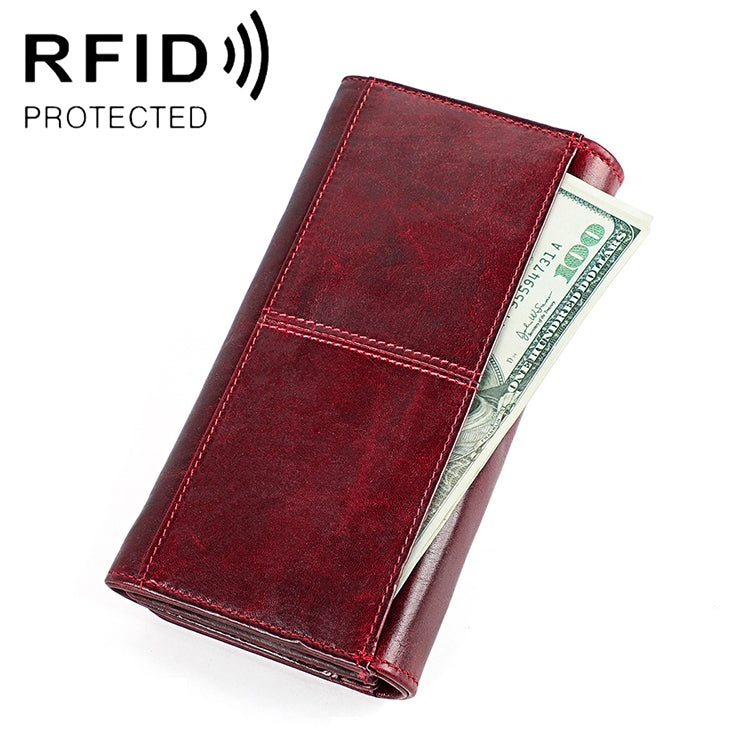 3559 Antimagnetic RFID Multi-function Zipper Retro Top-grain Leather Lady Purse Wallet