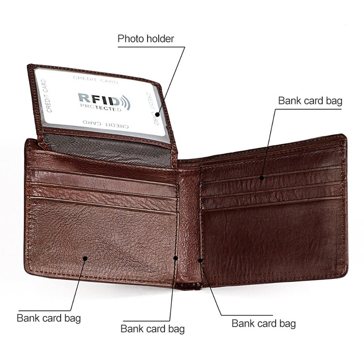 8018 Antimagnetic RFID Retro Fashion Crazy Horse Texture Leather Wallet for Men and Women