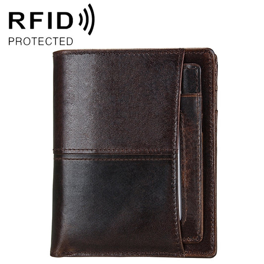8232 Antimagnetic RFID Men Oil Wax Leather Wallet with Detachable Card Holder