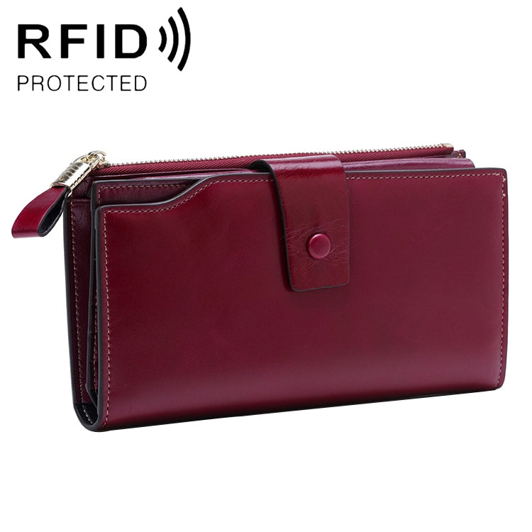 8236 Antimagnetic RFID Multi-function Oil Wax Leather Lady Wallet Large-capacity Purse