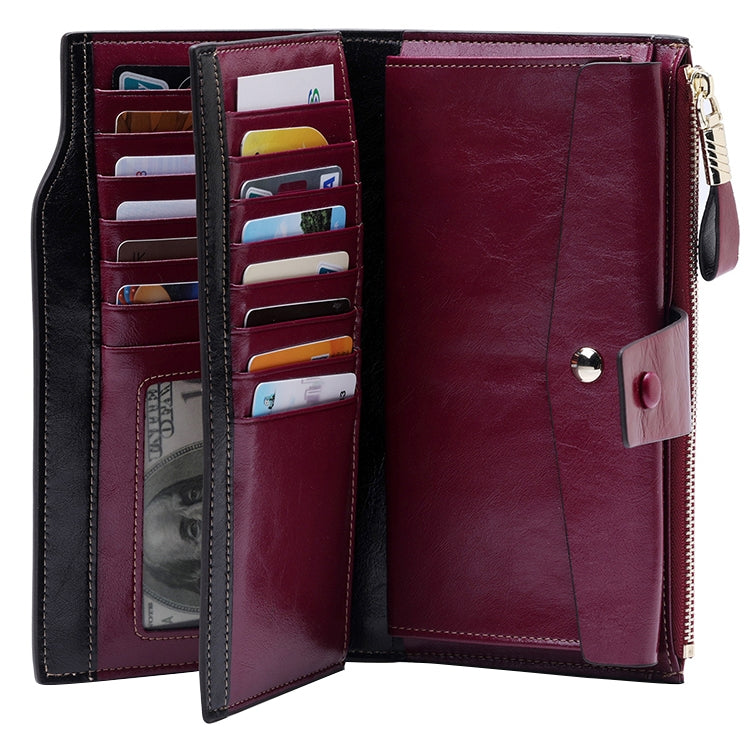 8236 Antimagnetic RFID Multi-function Oil Wax Leather Lady Wallet Large-capacity Purse