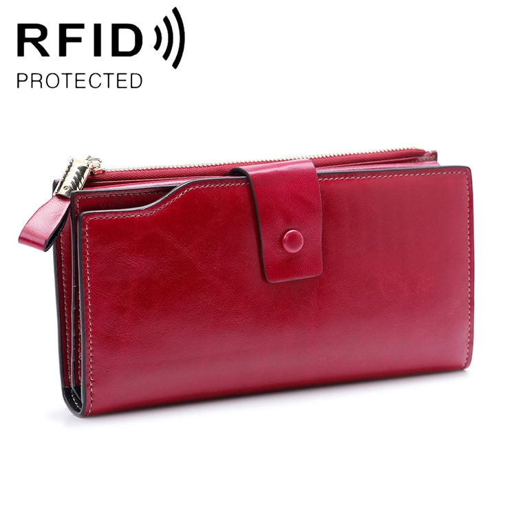 8236 Antimagnetic RFID Multi-function Oil Wax Leather Lady Wallet Large-capacity Purse
