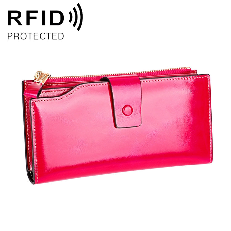 8236 Antimagnetic RFID Multi-function Oil Wax Leather Lady Wallet Large-capacity Purse
