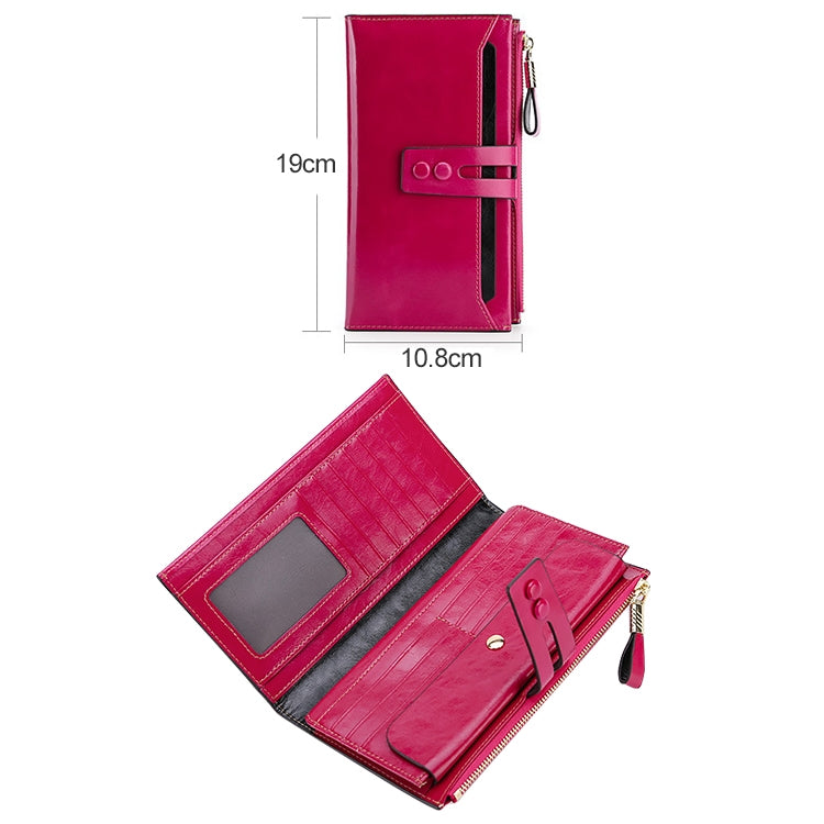 8239 Antimagnetic RFID Multi-function Leather Lady Wallet Large-capacity Purse with Detachable Card Holder (Rose Purple)