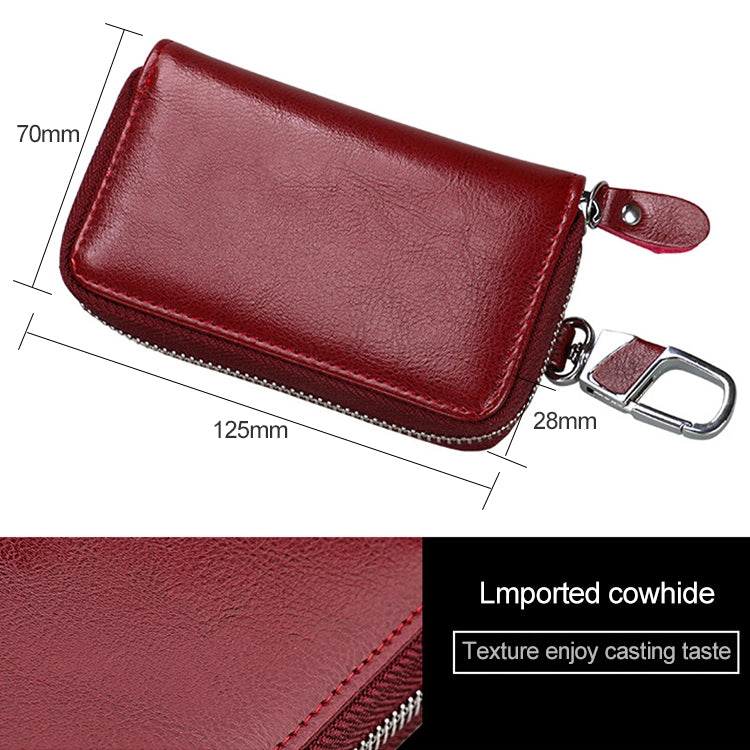 9101 Multi-function Waist Hanging Oil Wax Leather Zipper Wallet Keys Holder Bag