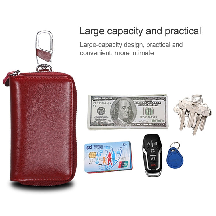 9101 Multi-function Waist Hanging Oil Wax Leather Zipper Wallet Keys Holder Bag