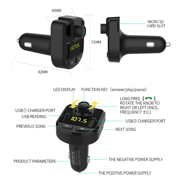 Dual USB Charger, Support Bluetooth / Micro SD Card / TF Card / USB Disk