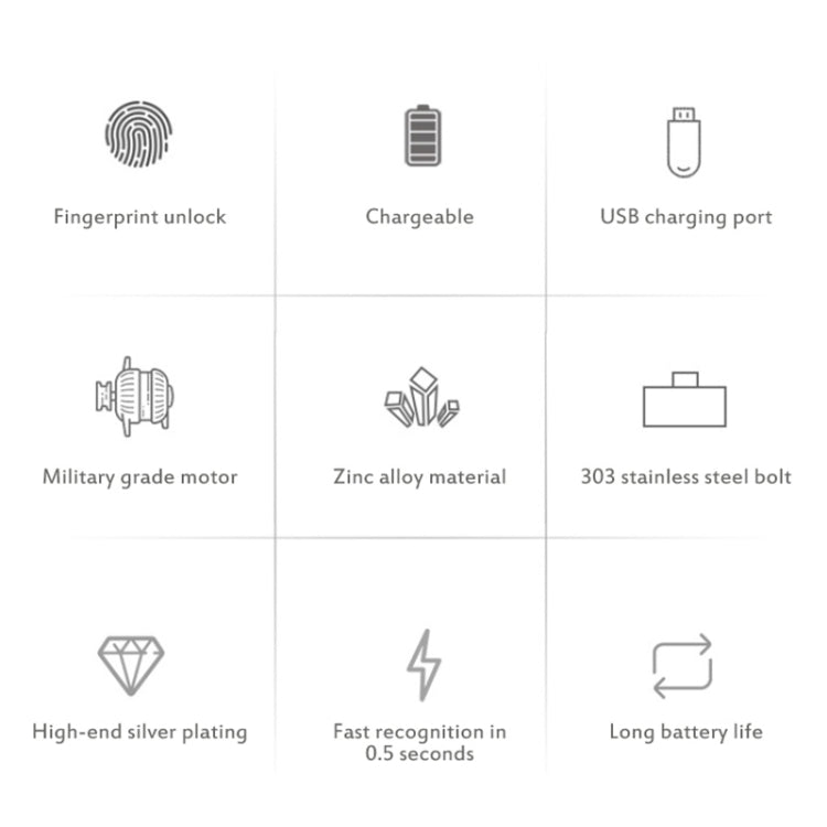 T22F Micro USB Charging Zinc Alloy Smart Bilateral Open Fingerprint Drawer Lock File Cabinet Lock