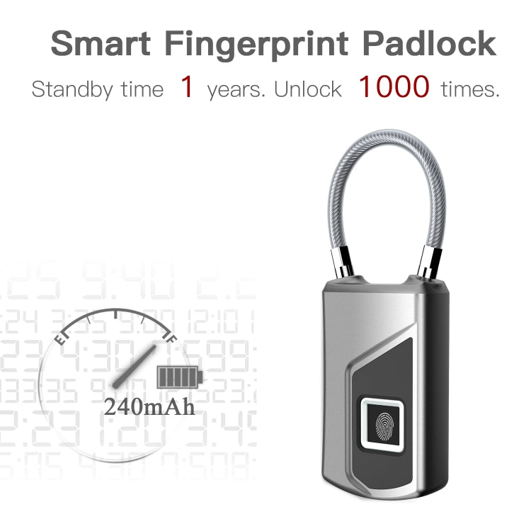 Anytek USB Charging Waterproof Anti-theft Non-password Electrically Intelligent Fingerprint Padlock Size:3.2cm × 3.5cm × 9cm