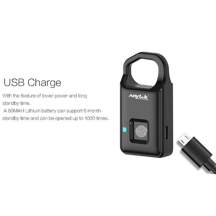 Anytek P4 3.7V Micro USB Charging Semiconductor Fingerprint Sensing Small Padlock