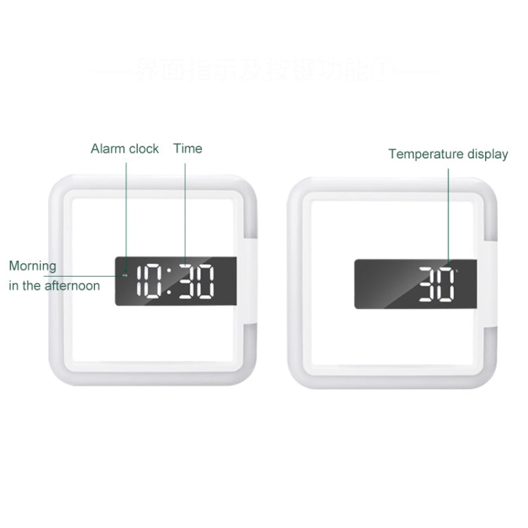 TS-S28-W Multifunctional Square RGB Thermometer Digital Alarm Clock LED Mirror Hollow Wall Clock