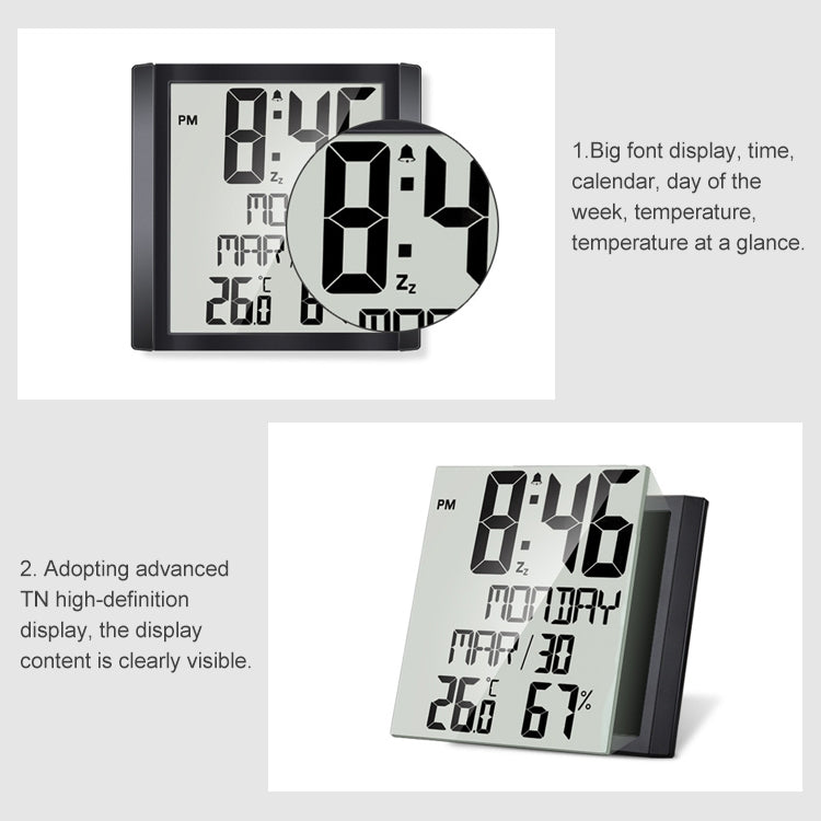 TS-8608 Multifunction Large Screen Clock Household Creative Thermometer Hygrometer