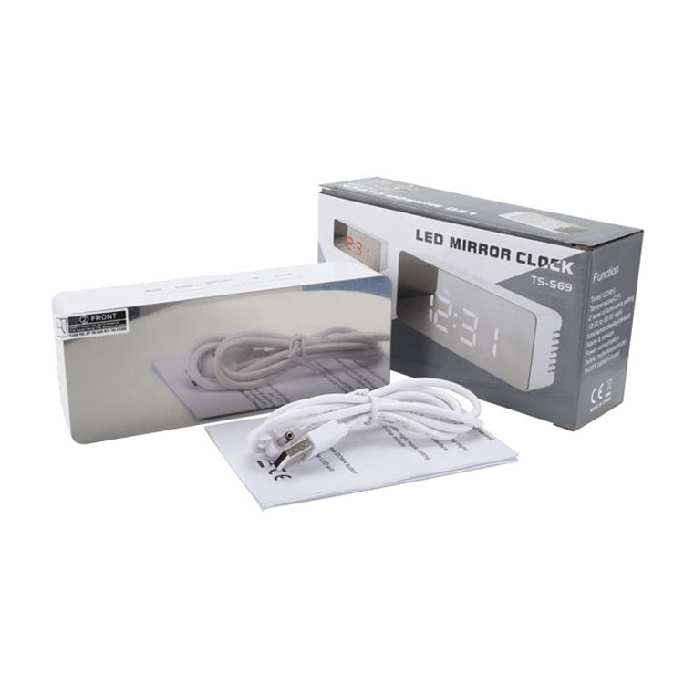 TS-S69-R Multifunctional LED Alarm Clock Battery / Plug-in Charging Dual-purpose Make-up Mirror Clock