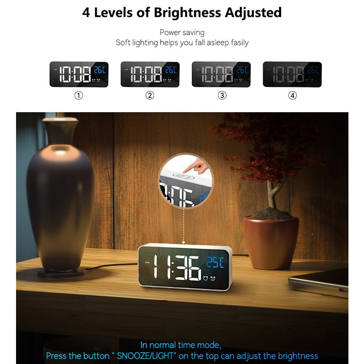 Bedside Alarm Clock Sound Control Mirror LED Music Clock
