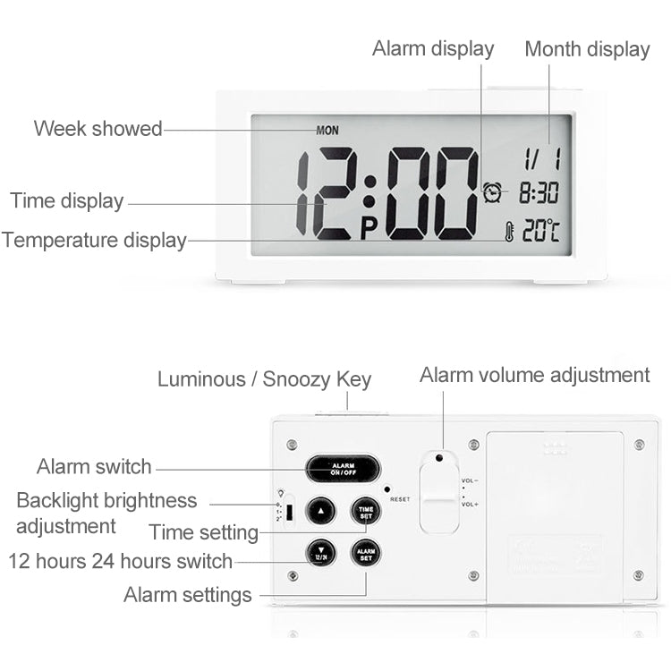 Automatic Night Light Electronic Clock Large Screen Adjustable Backlight Alarm Clock