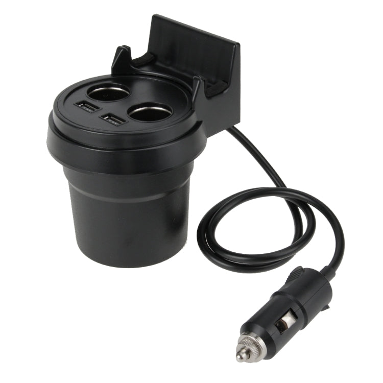 5V 1A+2.4A Two USB Ports & Two Car Cigarette Lighter Socket Car Charger with Holder Function