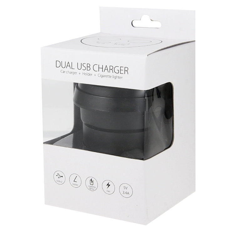 5V 1A+2.4A Two USB Ports & Two Car Cigarette Lighter Socket Car Charger with Holder Function